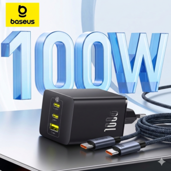 BASEUS 100W شاحن Baseus GaN بقدرة 100 واط: القوة القصوى في حجم مدمج لشحن كافة أجهزتك ذكياً.