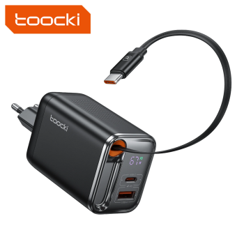 شاحن Toocki الذكي 67W بكابل سحب مدمج وشاشة رقمية